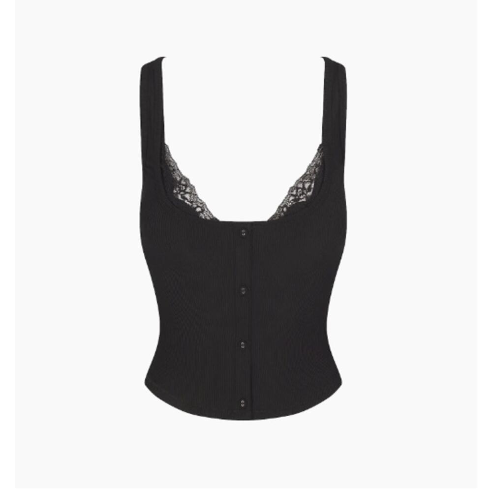 SKIMS | Onyx Soft Lounge Button Front tank with triangle bra | Large